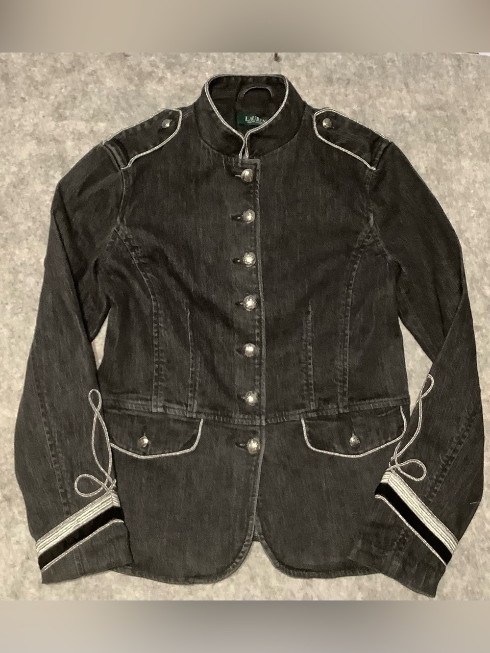 NWT Lauren Ralph Lauren Black Military Silver Embellishment Denim Blazer